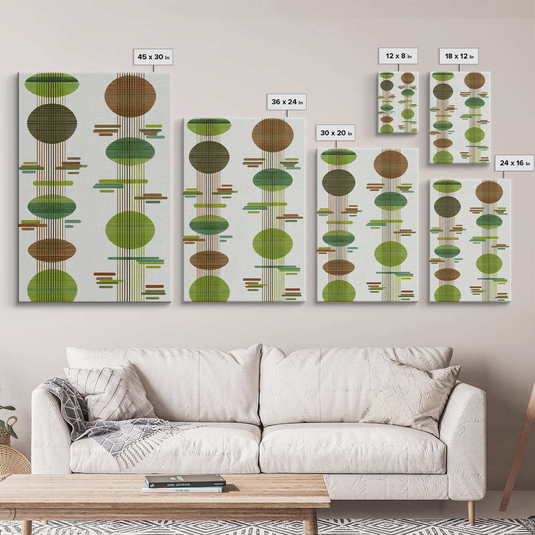 Green Brown Atomic Circles Midcentury Wall Art, Scandinavian Modern Decor, Geometric Abstract Art Print, Mcm Canvas Print