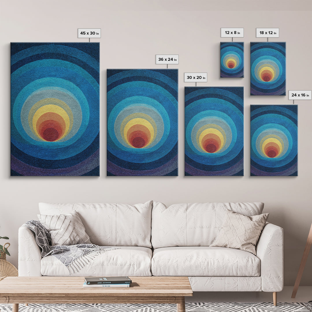 Blue Concentric Circles Canvas Print, Modern Geometric Art, Minimalist Wall Decor, Midcentury Abstract Poster, Office Art