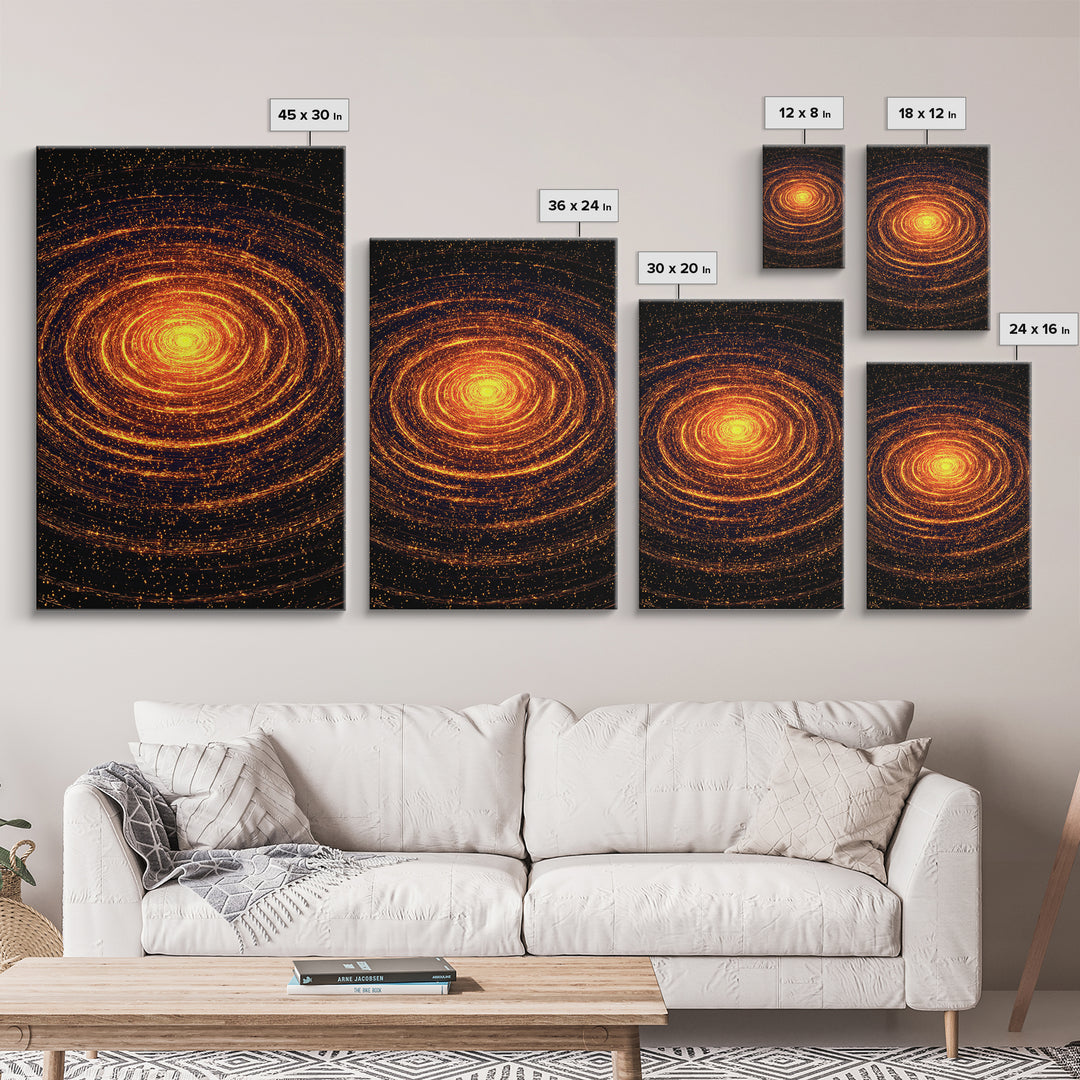 Glowing Orange Cosmic Spiral Wall Art, Abstract Galaxy Vortex, Space Abstract Art, Modern Retro Poster, Living Room Decor