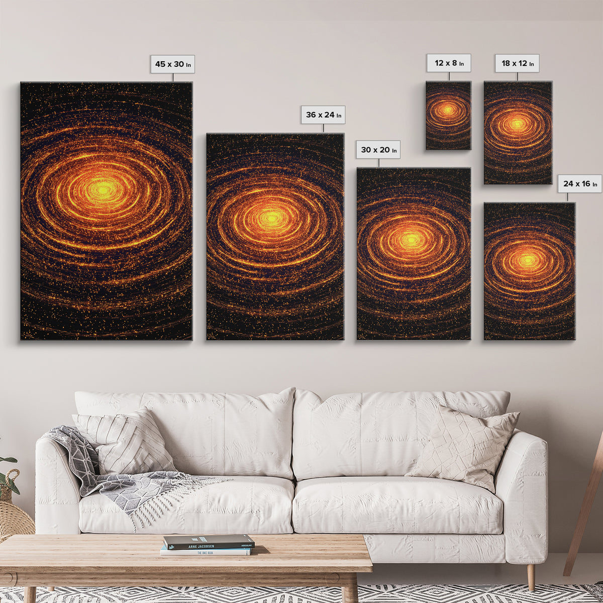 Glowing Orange Cosmic Spiral Wall Art, Abstract Galaxy Vortex, Space Abstract Art, Modern Retro Poster, Living Room Decor