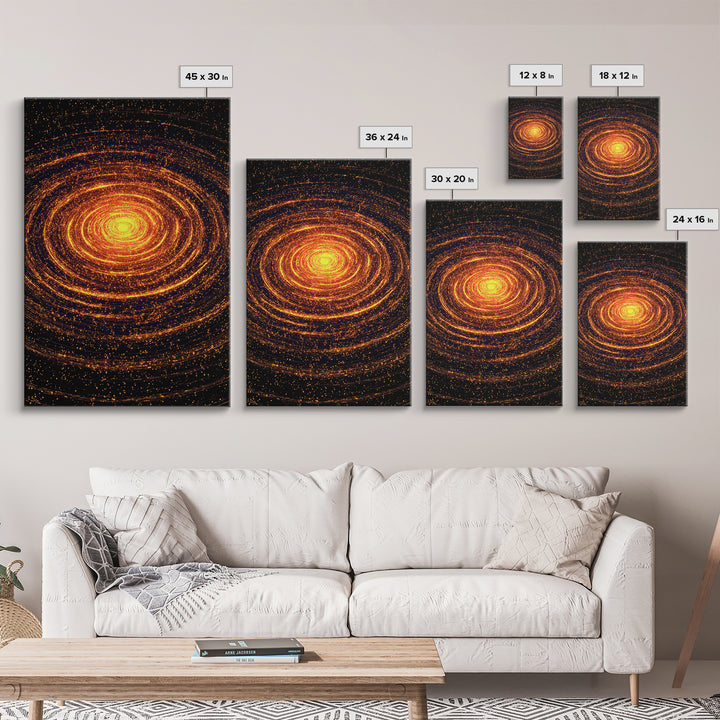 Glowing Orange Cosmic Spiral Wall Art, Abstract Galaxy Vortex, Space Abstract Art, Modern Retro Poster, Living Room Decor