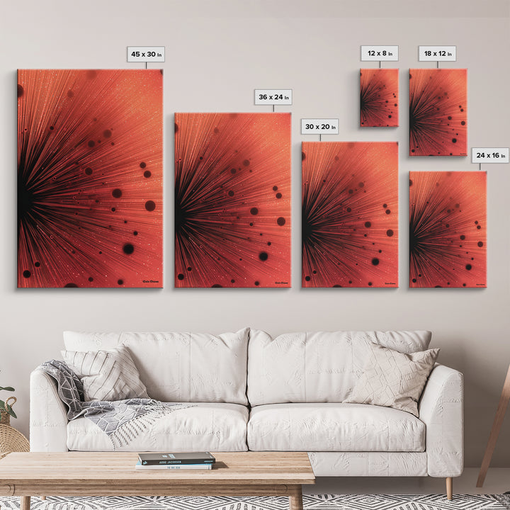 Red Cosmic Ray Explosion Framed Canvas Print, Abstract Sci Fi Wall Art, Red Planet Art, Modern Home Decor, Bold Office Poster