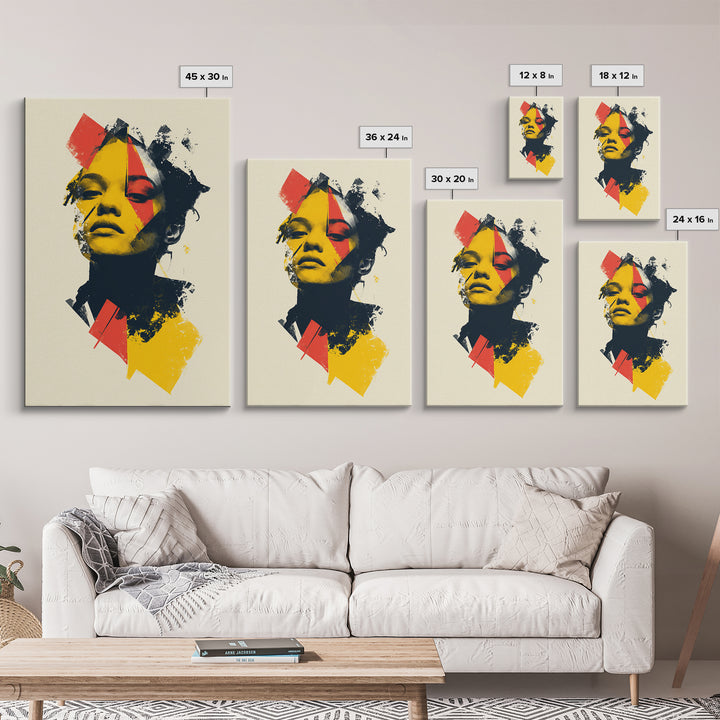 Yellow Red Abstract Woman Portrait Wall Art, Modern Pop Art Print, Bold Graphic Poster, Contemporary Decor For Living Room Bedroom