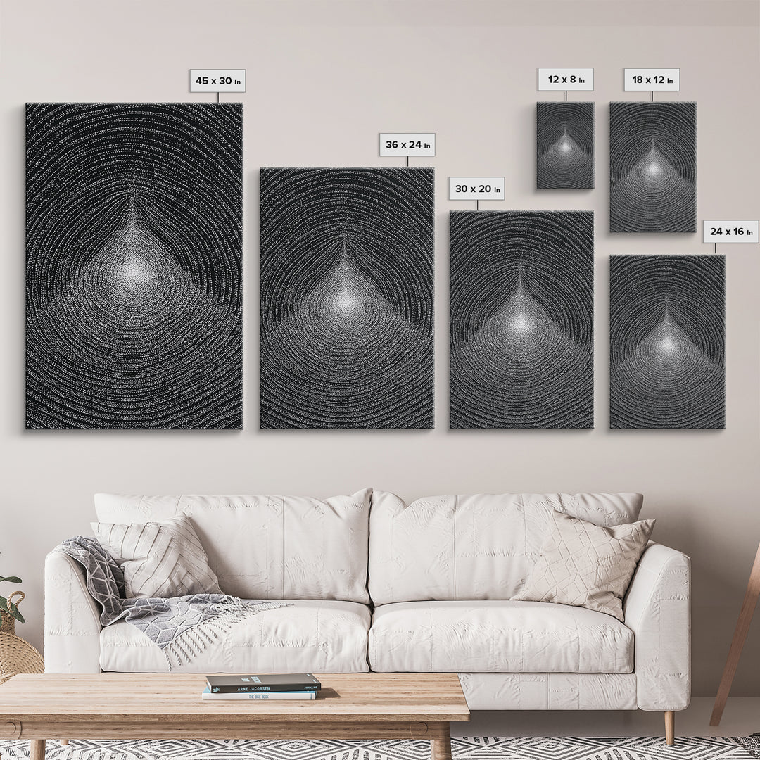 Black White Radiating Teardrop Op Art Wall Art, Minimalist Abstract Poster, Monochrome Geometric Canvas Print Home Decor