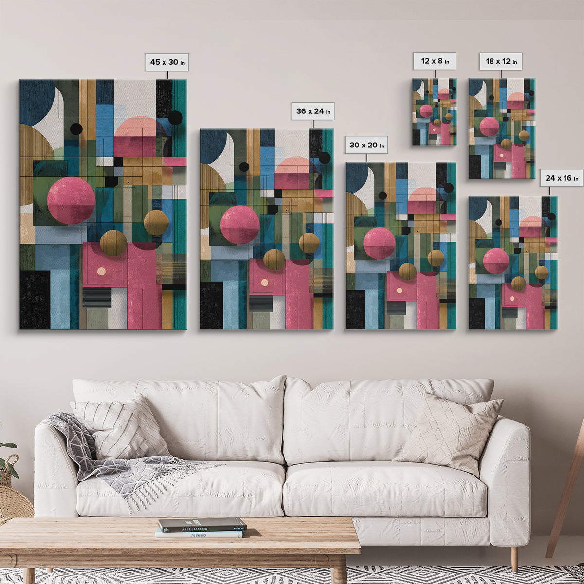 Teal Pink Geometric Architectural Collage Wall Art, Midcentury Modern Print, Bauhaus Abstract Decor, Colorful Home Office Art