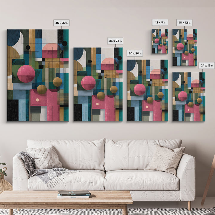 Teal Pink Geometric Architectural Collage Wall Art, Midcentury Modern Print, Bauhaus Abstract Decor, Colorful Home Office Art