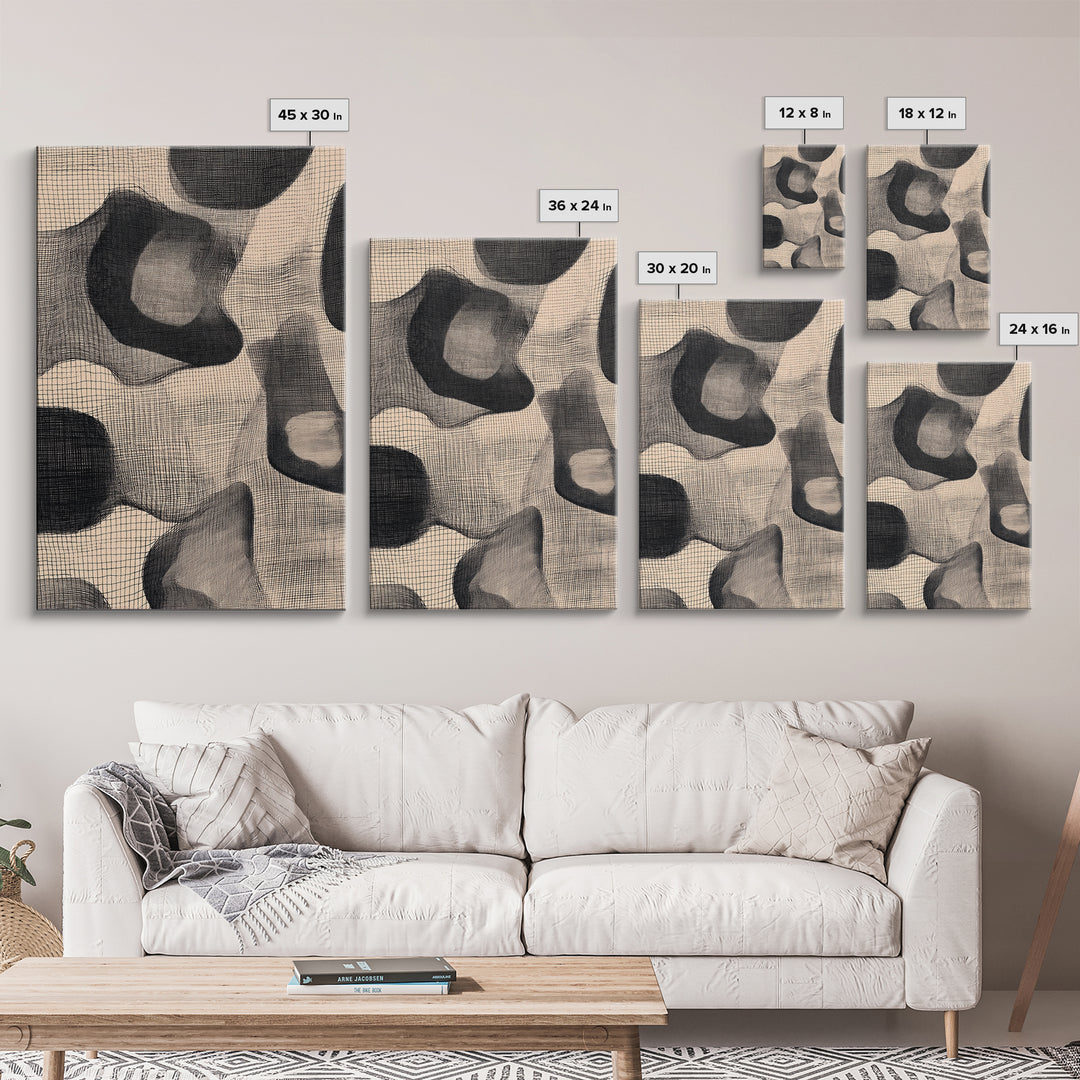 Black Beige Organic Textile Mesh Canvas Print, Minimalist Abstract Wall Art, Neutral Modern Decor, Scandinavian Home Poster