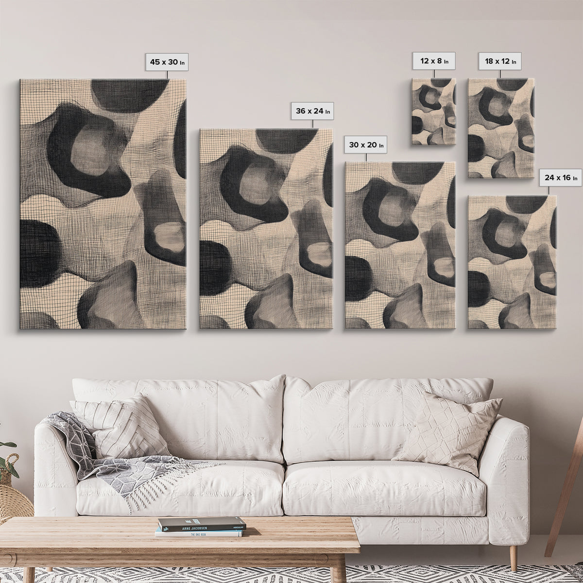 Black Beige Organic Textile Mesh Canvas Print, Minimalist Abstract Wall Art, Neutral Modern Decor, Scandinavian Home Poster