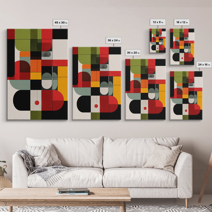 Primary Color Rounded Geometric Wall Art, Midcentury Modern Abstract Print, Bauhaus Decor, Red Yellow Green Statement Poster