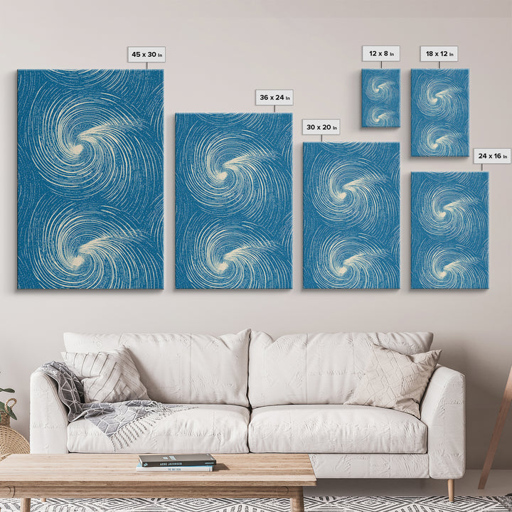 Teal Cream Double Spiral Wave Abstract Canvas Print, Retro Modern Wall Art, Coastal Geometric Poster, Blue Living Room Decor
