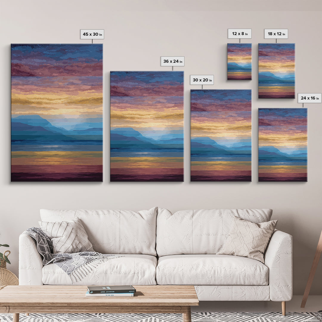 Pastel Mountain Sunset Wall Art, Serene Lake Landscape Canvas Print, Modern Coastal Decor, Colorful Living Room Art Poster
