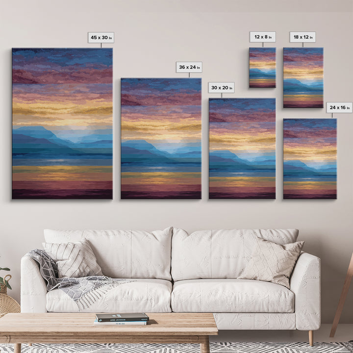 Pastel Mountain Sunset Wall Art, Serene Lake Landscape Canvas Print, Modern Coastal Decor, Colorful Living Room Art Poster