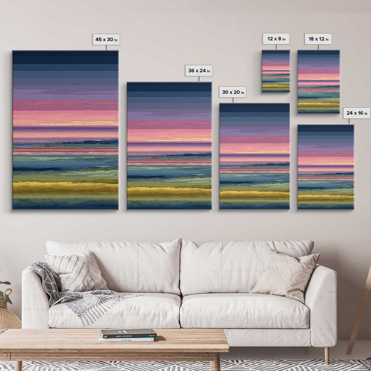 Pink Coastal Marsh Sunset Wall Art, Midcentury Modern Art Print, Colorful Landscape Poster, Bedroom Decor Canvas Print Gift