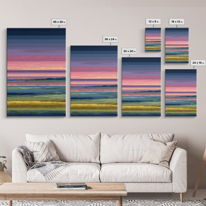 Pink Coastal Marsh Sunset Wall Art, Midcentury Modern Art Print, Colorful Landscape Poster, Bedroom Decor Canvas Print Gift