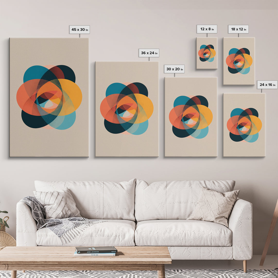Colorful Oval Geometric Wall Art, Midcentury Modern Canvas Print, Atomic Abstract Poster, Retro Home Decor Art Print Gift