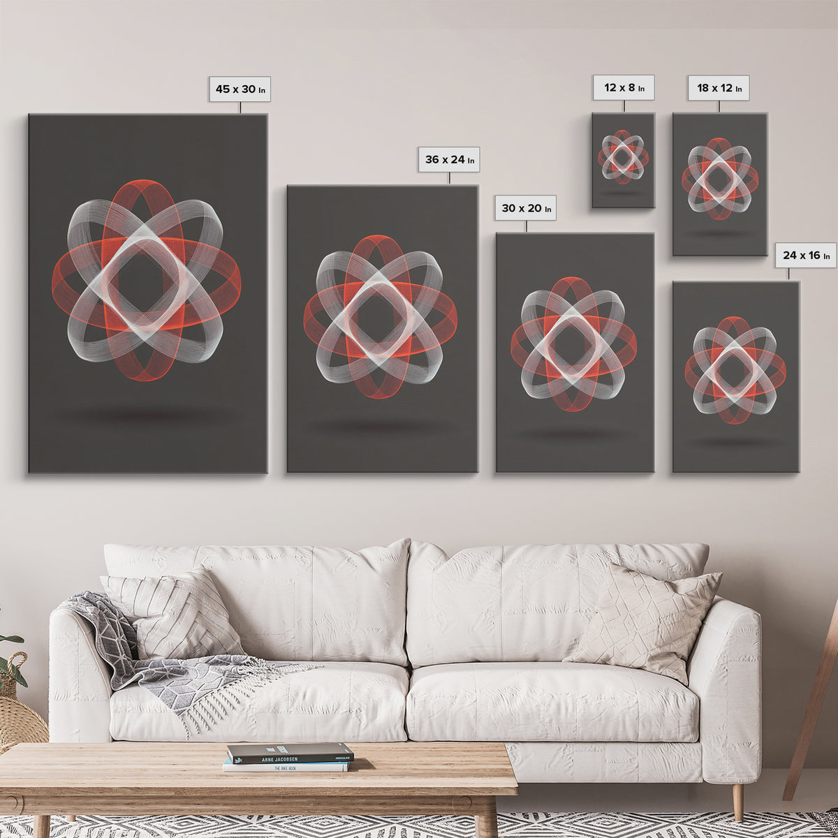 Red White Kinetic Line Wall Art, Spirograph Geometric Canvas Print, Modern Abstract Decor, Dark Statement Art Poster Print