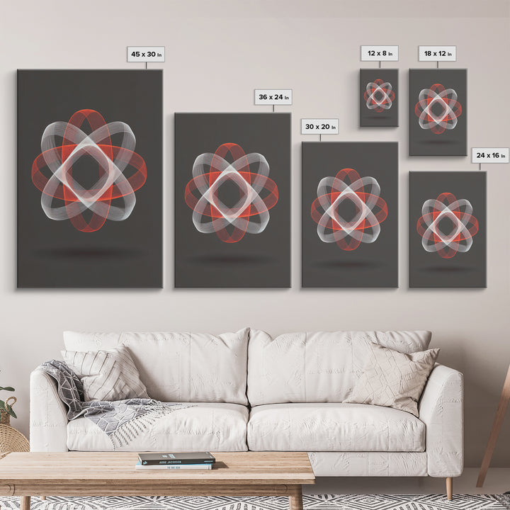 Red White Kinetic Line Wall Art, Spirograph Geometric Canvas Print, Modern Abstract Decor, Dark Statement Art Poster Print
