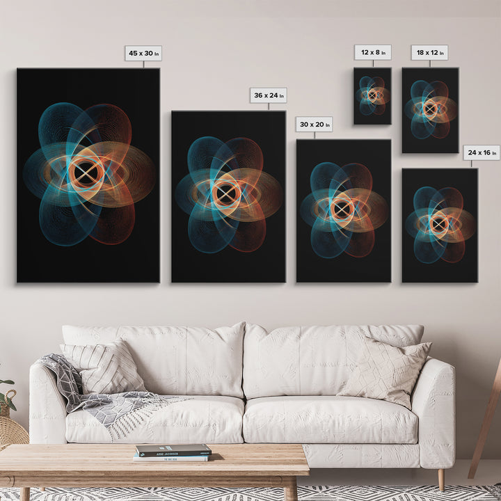 Glowing Atomic Orbital Abstract Canvas Print, Midcentury Modern Wall Art, Geometric Art Print, Retro Modern Home Decor Gift