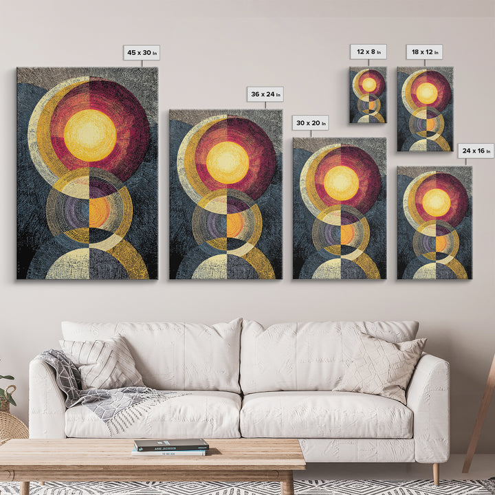 Stacked Solar Circle Geometric Wall Art, Midcentury Modern Abstract Art Print, Bauhaus Inspired Canvas Print, Retro Decor