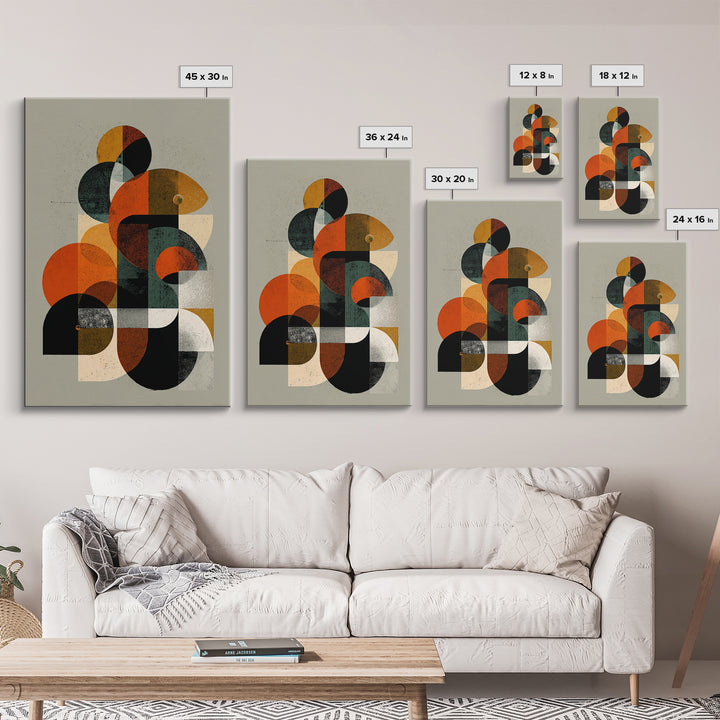 Orange Teal Midcentury Geometric Abstract Canvas Print, Modern Wall Art, Bauhaus Shapes, Retro MCM Home Decor Poster Gift