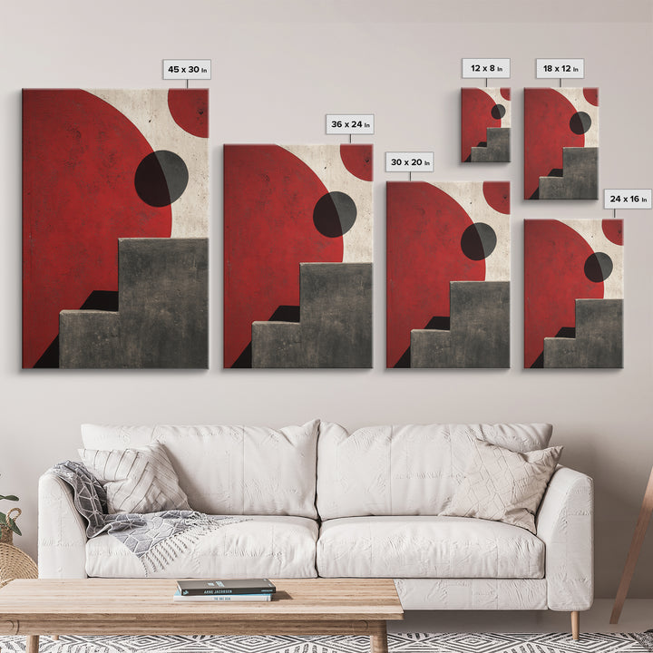 Red Sun Architectural Shapes Wall Art, Midcentury Modern Abstract Print, Bauhaus Poster, Minimalist Geometric Home Decor