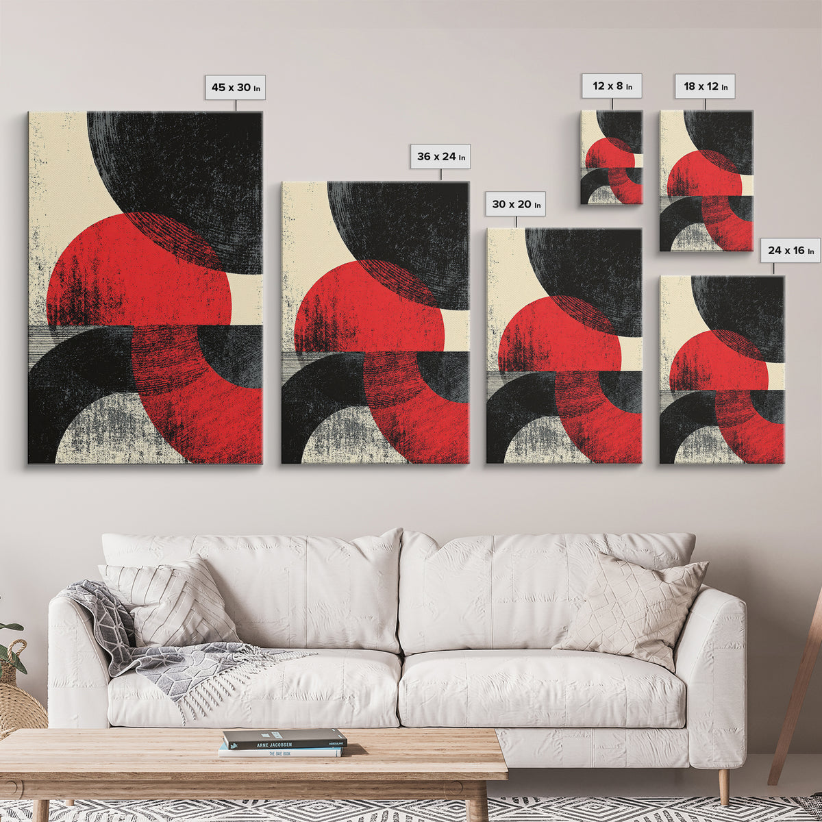 Red Black Half Moon Abstract Wall Art, Midcentury Modern Print, Retro Geometric Poster, Minimalist Bauhaus MCM Home Decor