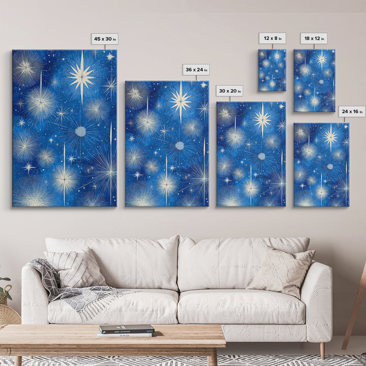 Blue Atomic Starburst Sky Wall Art, Midcentury Modern Celestial Print, Retro Space Poster, Minimalist MCM Home Decor, Blue And White