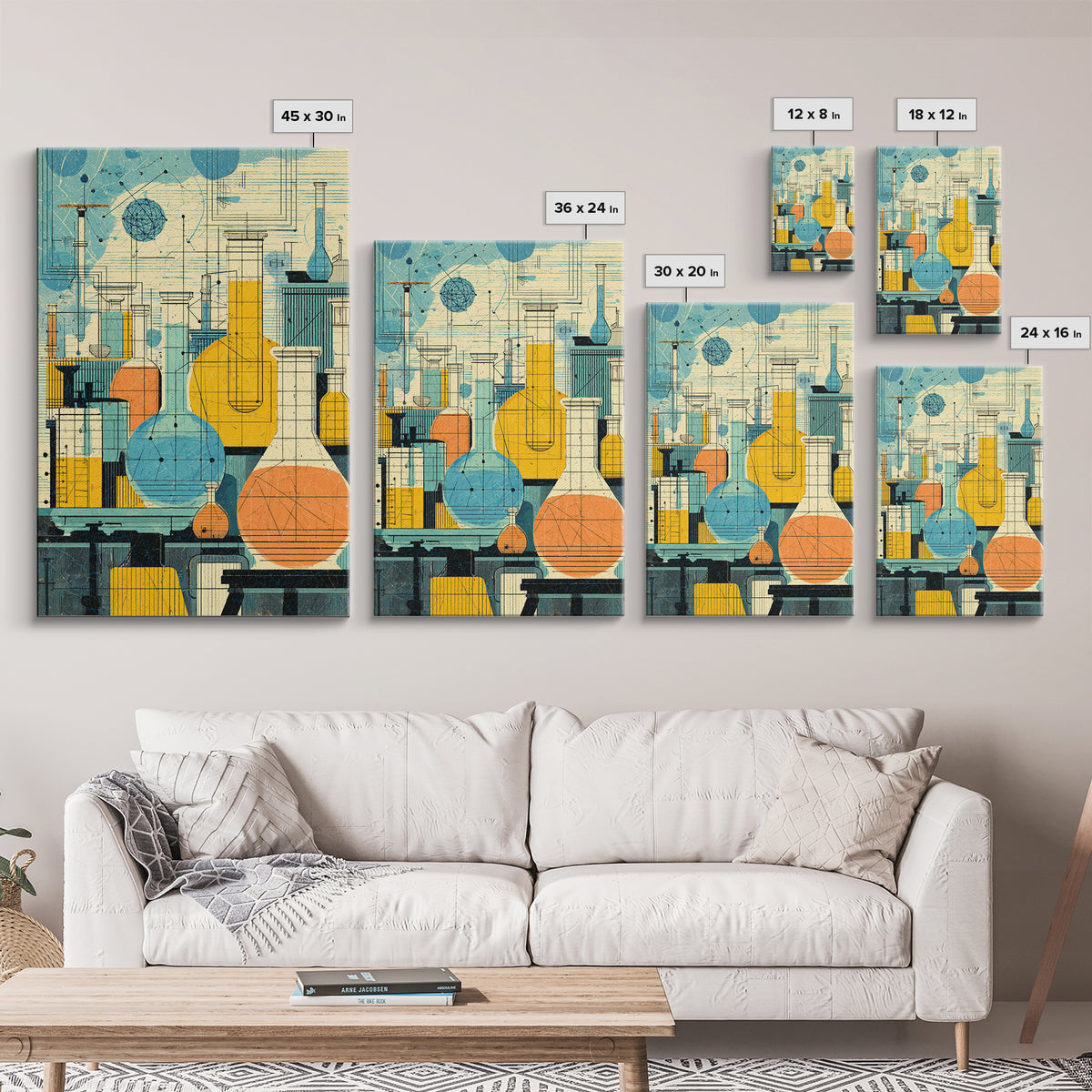 Retro Science Laboratory Glassware Wall Art, Midcentury Modern Art Print, Chemistry Poster, Atomic Office Decor, MCM Decor