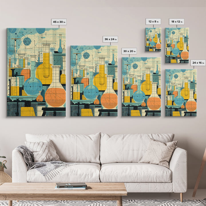 Retro Science Laboratory Glassware Wall Art, Midcentury Modern Art Print, Chemistry Poster, Atomic Office Decor, MCM Decor