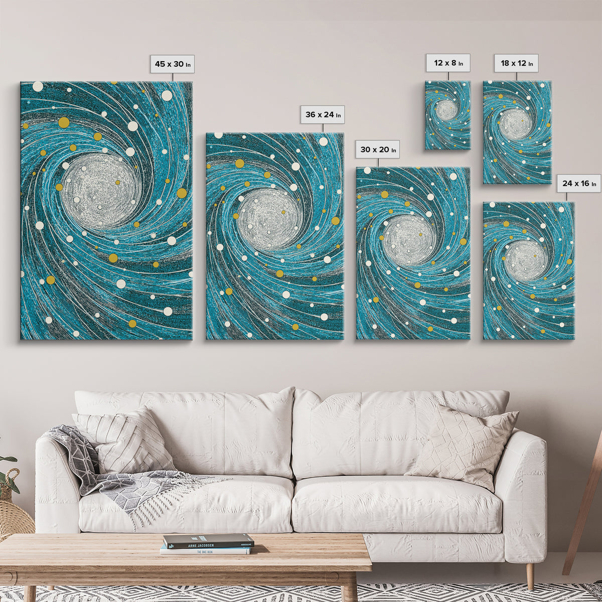 Turquoise Spiral Galaxy Wall Art, Cosmic Abstract Art Print, Modern Geometric Wall Decor, Space Poster, Blue Gold Decor Gift