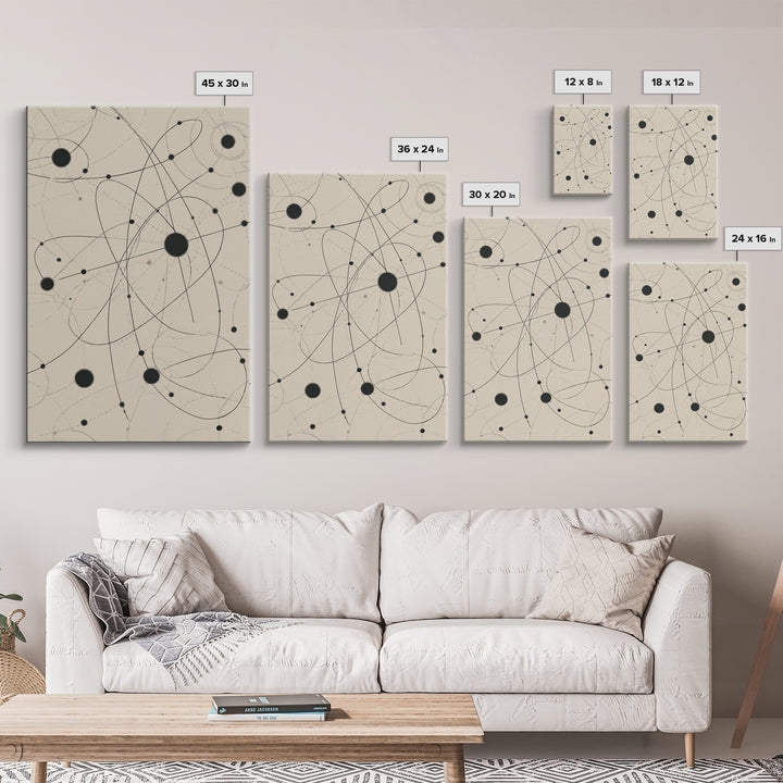 Beige Atomic Orbit Lines Canvas Print, Midcentury Modern Art Print, Geometric Wall Art, Retro Science Decor For Office Space