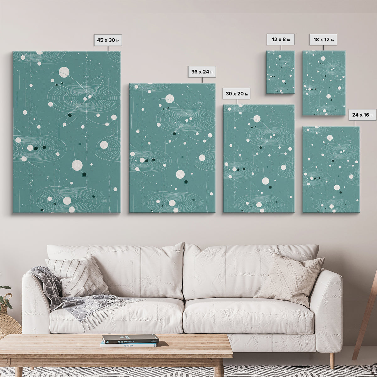 Teal Orbital Rings And Dots Wall Art, Midcentury Modern Abstract Art, Atomic Retro Poster, Space Decor For Living Room Decor