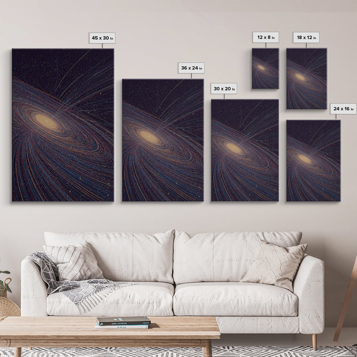 Golden Spiral Galaxy Lines Canvas Print, Modern Abstract Art Print, Cosmic Retro Wall Art, Space Decor For Living Room Decor