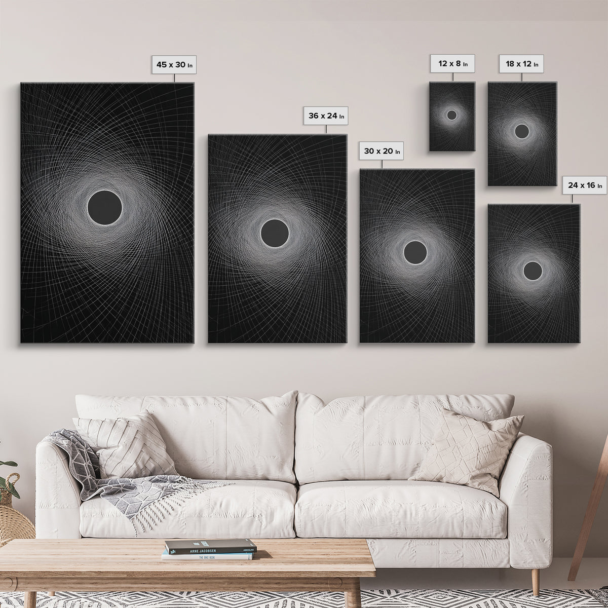Black Vortex Spiral Grid Wall Art, Modern Abstract Art Print, Geometric Wall Decor, Space Abstract Poster For Office Decor