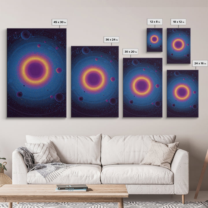 Purple Black Hole With Golden Ring Wall Art, Cosmic Retro Art, Modern Abstract Art, Space Poster, Blue Wall Decor Print Gift