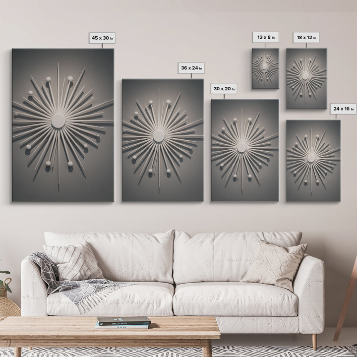 White Atomic Starburst Wall Art, Midcentury Modern Art, Retro Wall Decor, 1950s Design, MCM Home Decor Print For Living Room
