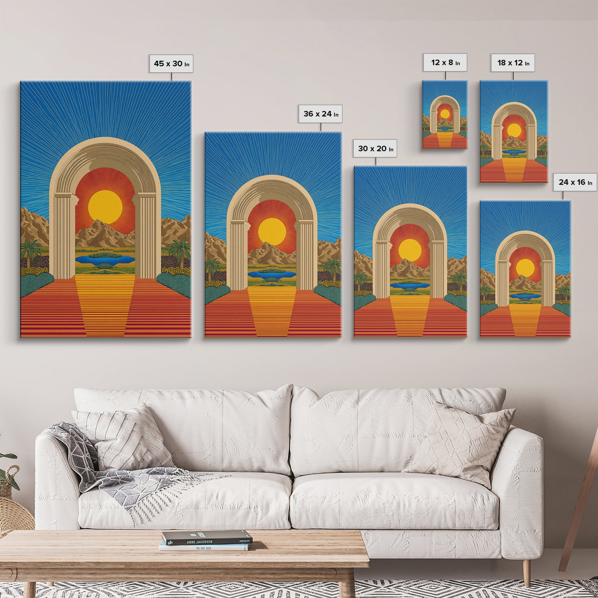 Desert Sun Portal Landscape Canvas Print, Midcentury Modern Wall Art, Retro Travel Poster, Scenic Southwest Home Decor Art