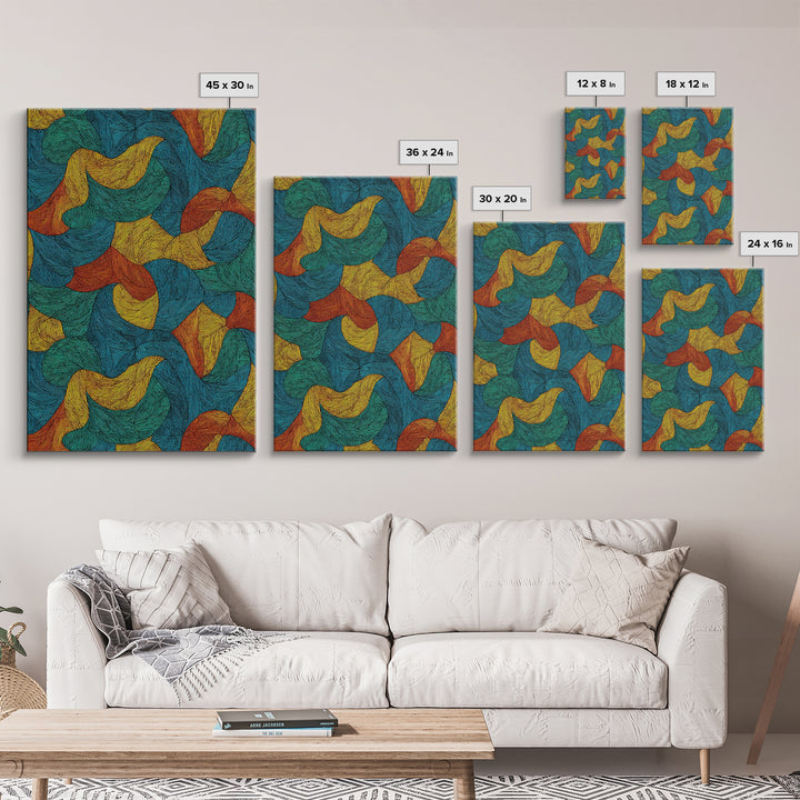 Textured Teal Rust Ribbon Abstract Wall Art, Mid Century Modern Art Print, Retro Pattern Home Office Decor For Living Room