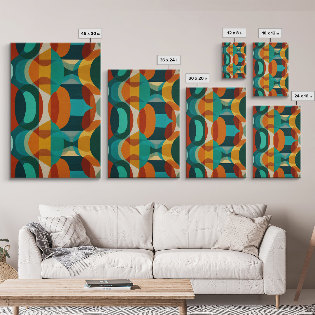 Overlapping Teal Orange Circle Canvas Print, Mid Century Modern Wall Art, Bold Geometric Abstract Retro Home Office Decor