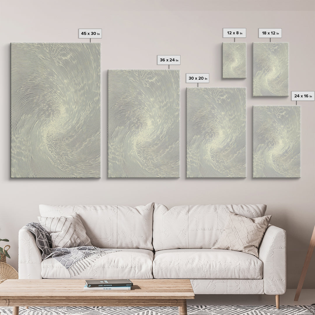 Cream Spiral Line Op Art Canvas Print, Midcentury Modern Abstract Art, Minimalist Wall Art Decor, Neutral Home Office Poster