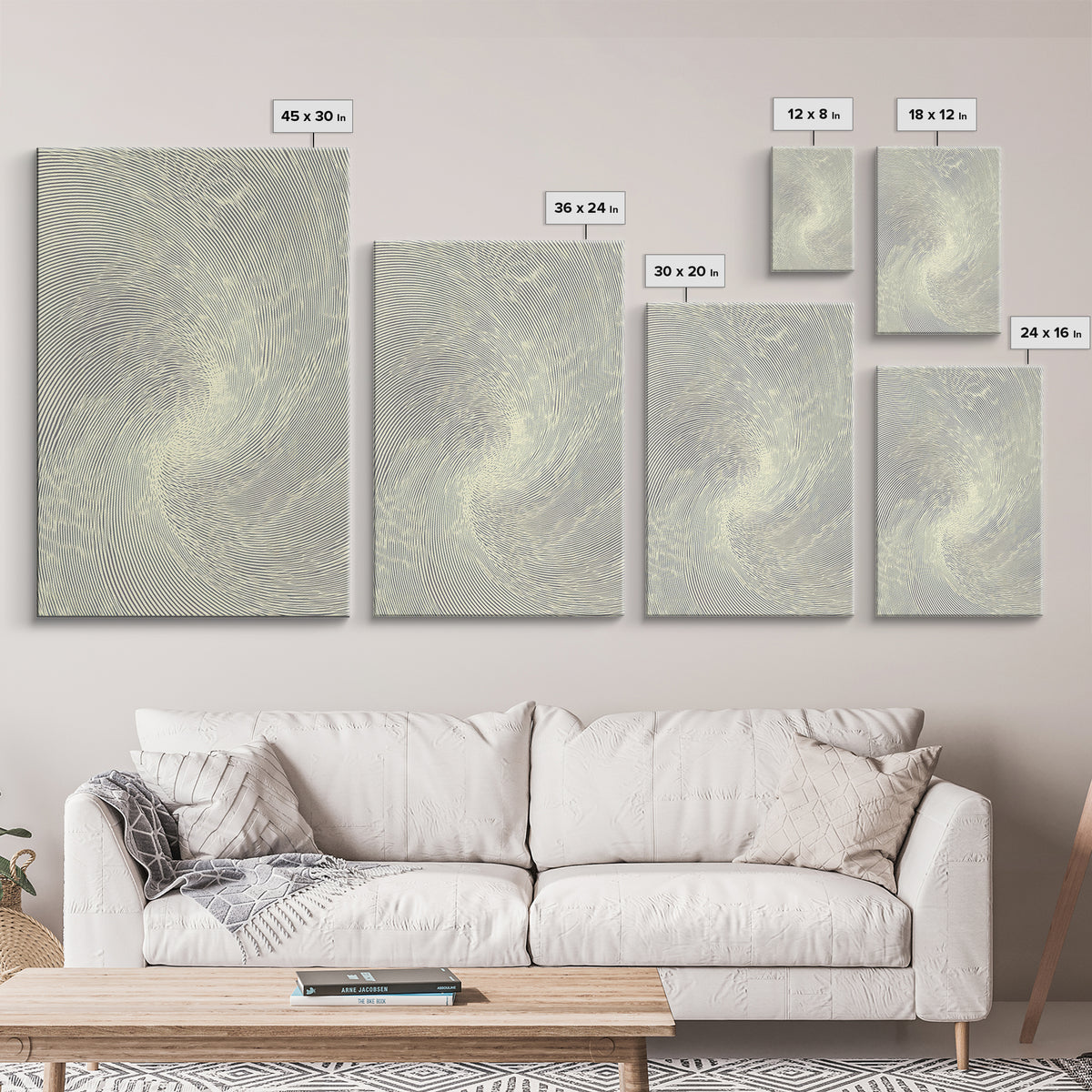 Cream Spiral Line Op Art Canvas Print, Midcentury Modern Abstract Art, Minimalist Wall Art Decor, Neutral Home Office Poster