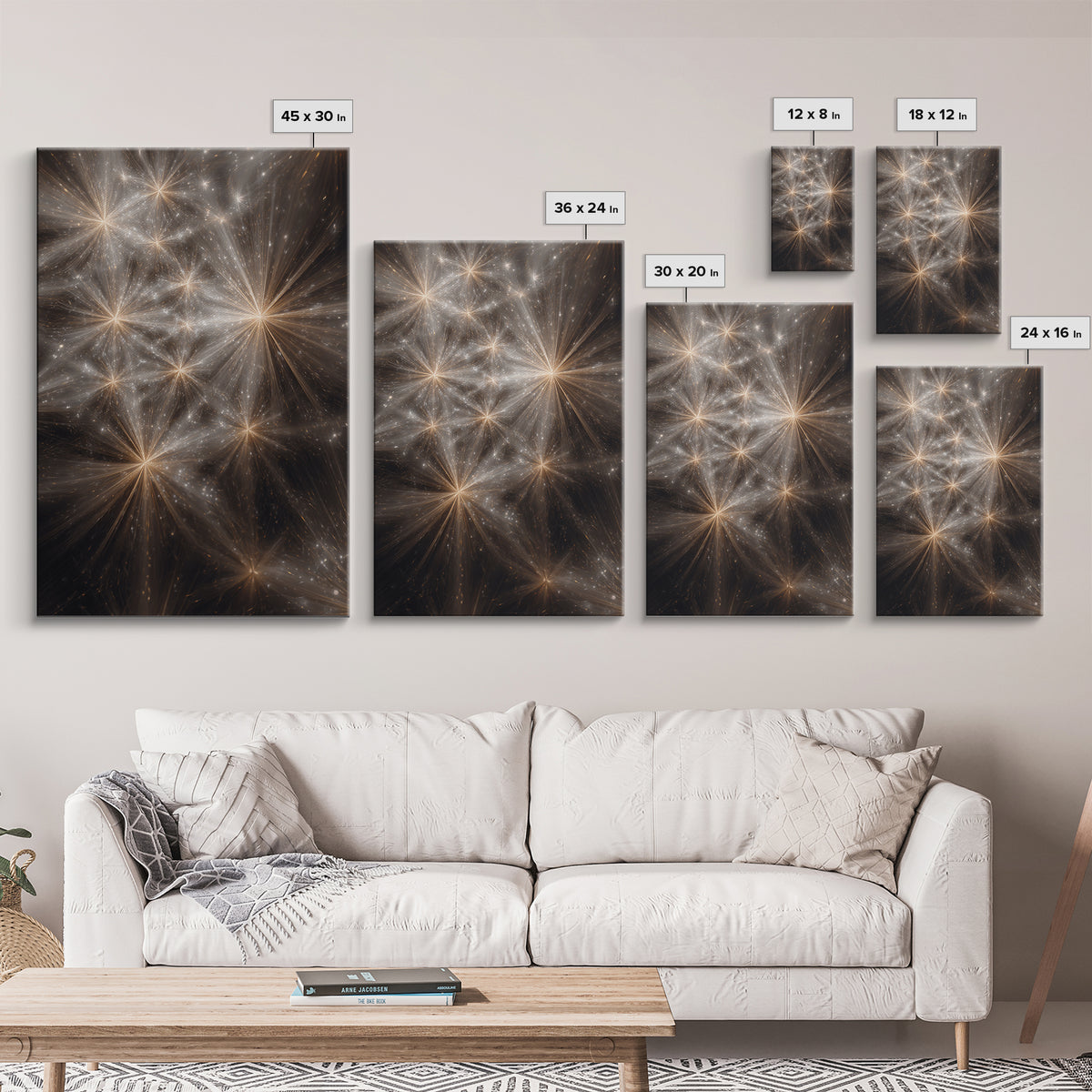 Golden Cosmic Starburst Network Framed Canvas Print, Space Abstract Art, Modern Wall Art, Statement Wall Decor, Luxury Home Decor