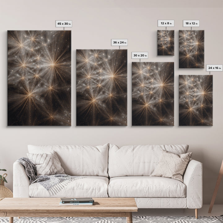 Golden Cosmic Starburst Network Framed Canvas Print, Space Abstract Art, Modern Wall Art, Statement Wall Decor, Luxury Home Decor