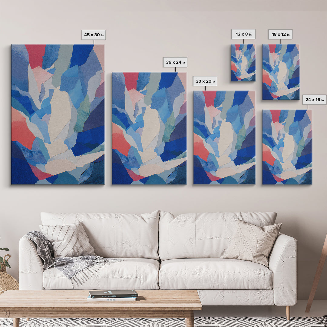 Blue Pink Torn Paper Abstract Collage, Wall Art, Modern Abstract Art Print, Contemporary Poster, Minimalist Bedroom Decor