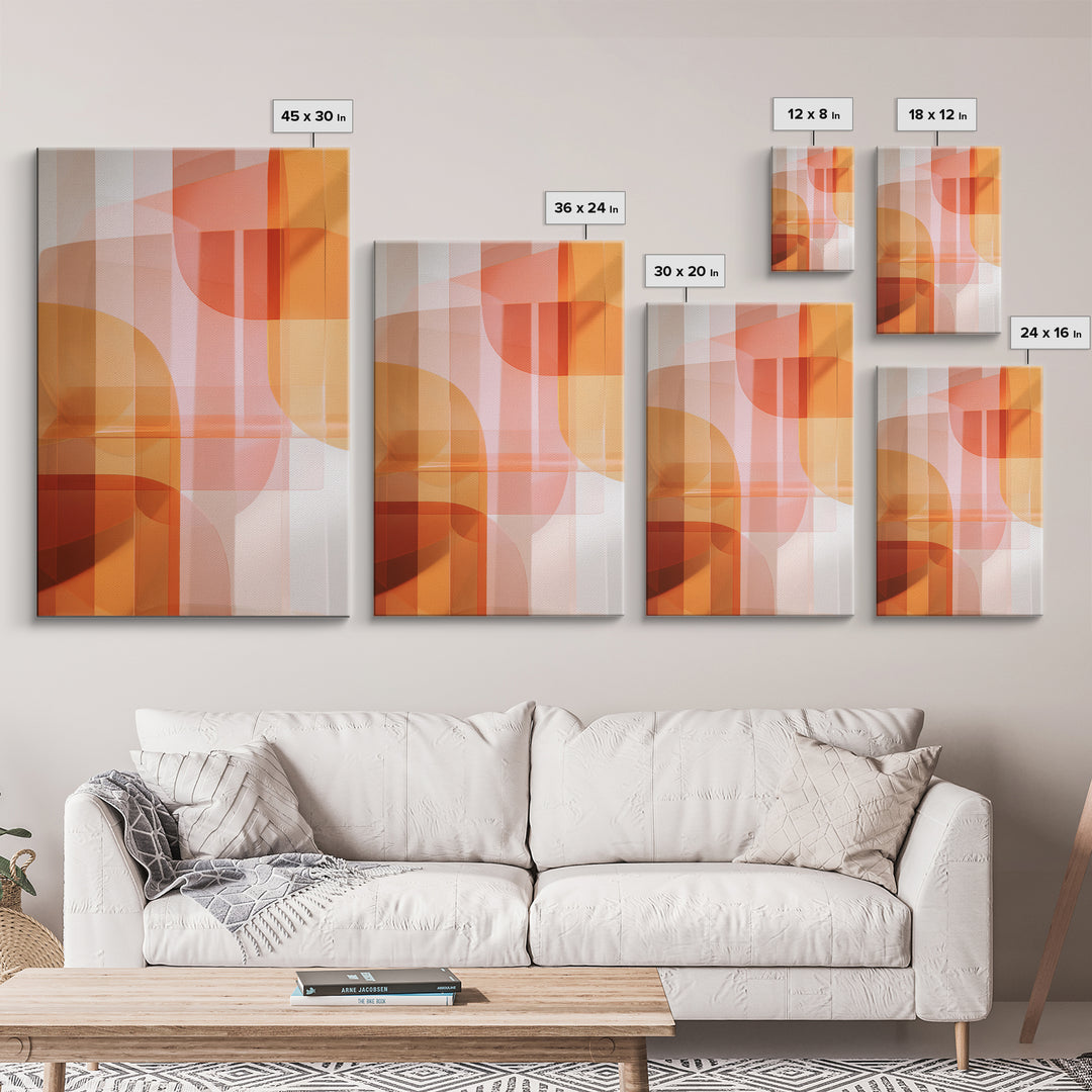 Orange Pink Translucent Shapes, Canvas Print, Modern Geometric Wall Art, Warm Abstract Decor, Mid Century Home Office Poster