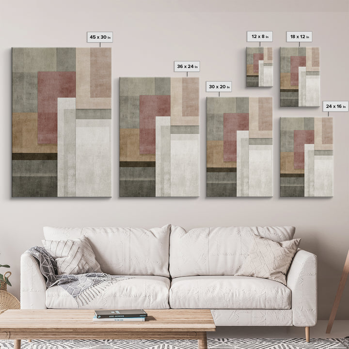 Muted Neutral Rectangles Wall Art, Modern Abstract Canvas Print, Midcentury Home Decor, Sage Green Terracotta Office Art