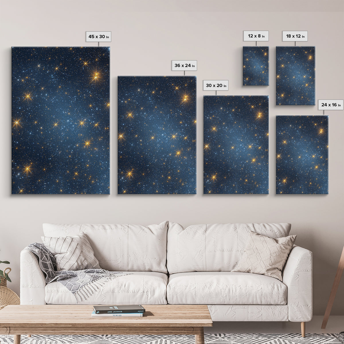Blue Galaxy Gold Star Field Wall Art, Cosmic Retro Art Print, Space Abstract Art, Modern Celestial Decor, Starry Night Poster