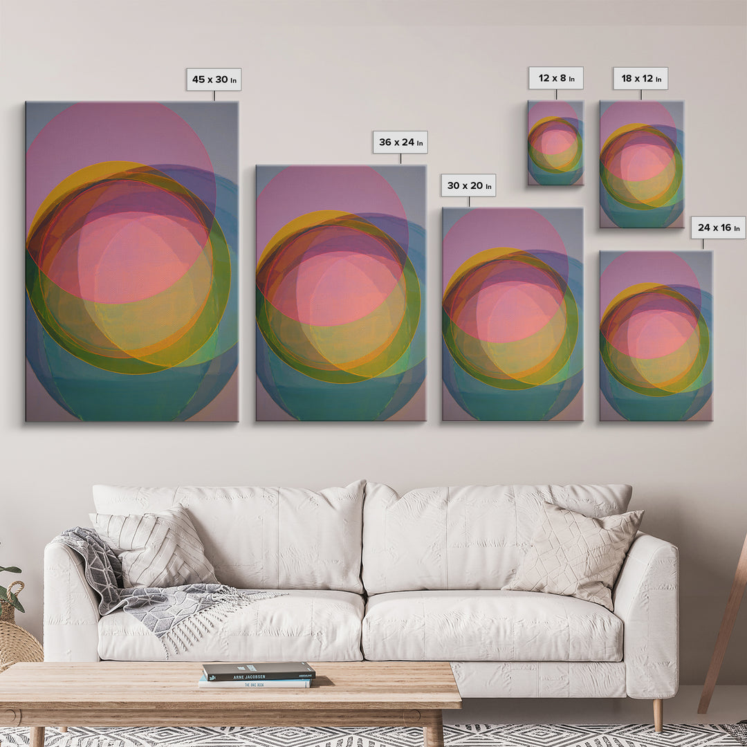Colorful Transparent Circle Layers, Wall Art, Modern Abstract Art Print, Rainbow Geometric Decor, Bold Midcentury Poster