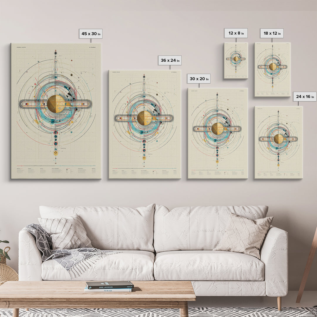 Futuristic Orbital Diagram Canvas Print, Technical Space Wall Art, Abstract Sci Fi Poster, Midcentury Modern Home Decor Gift