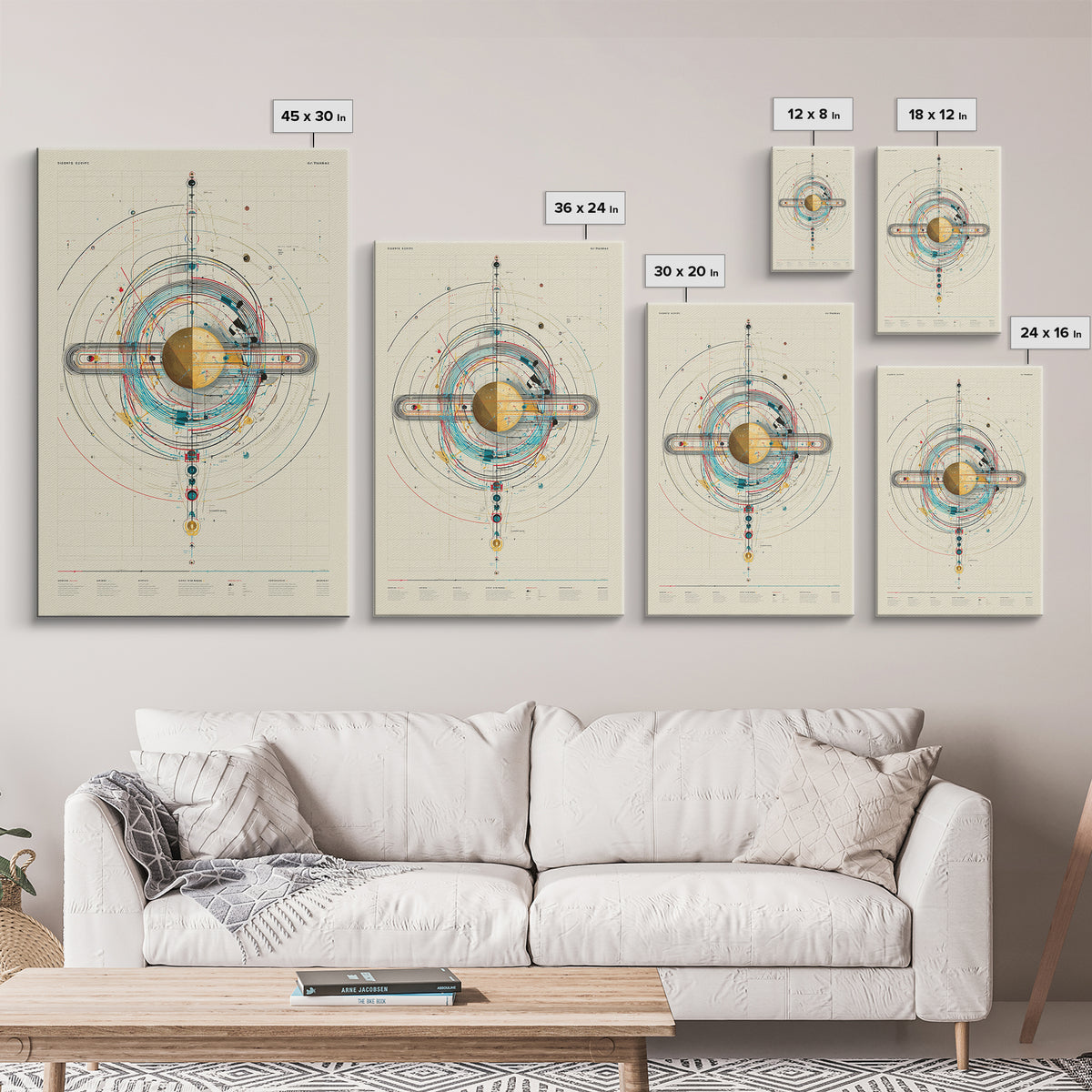 Futuristic Orbital Diagram Canvas Print, Technical Space Wall Art, Abstract Sci Fi Poster, Midcentury Modern Home Decor Gift